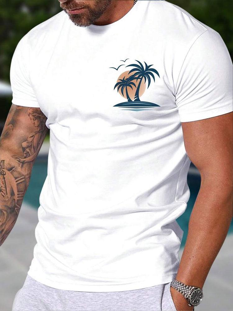 Hawaii Strandmuster 3D Gedrucktes T-Shirt Sommer Outdoor Lässig Täglich Kurzarm Oberteil Herren Mode Trend Personalisiert Rundhals Kleidung