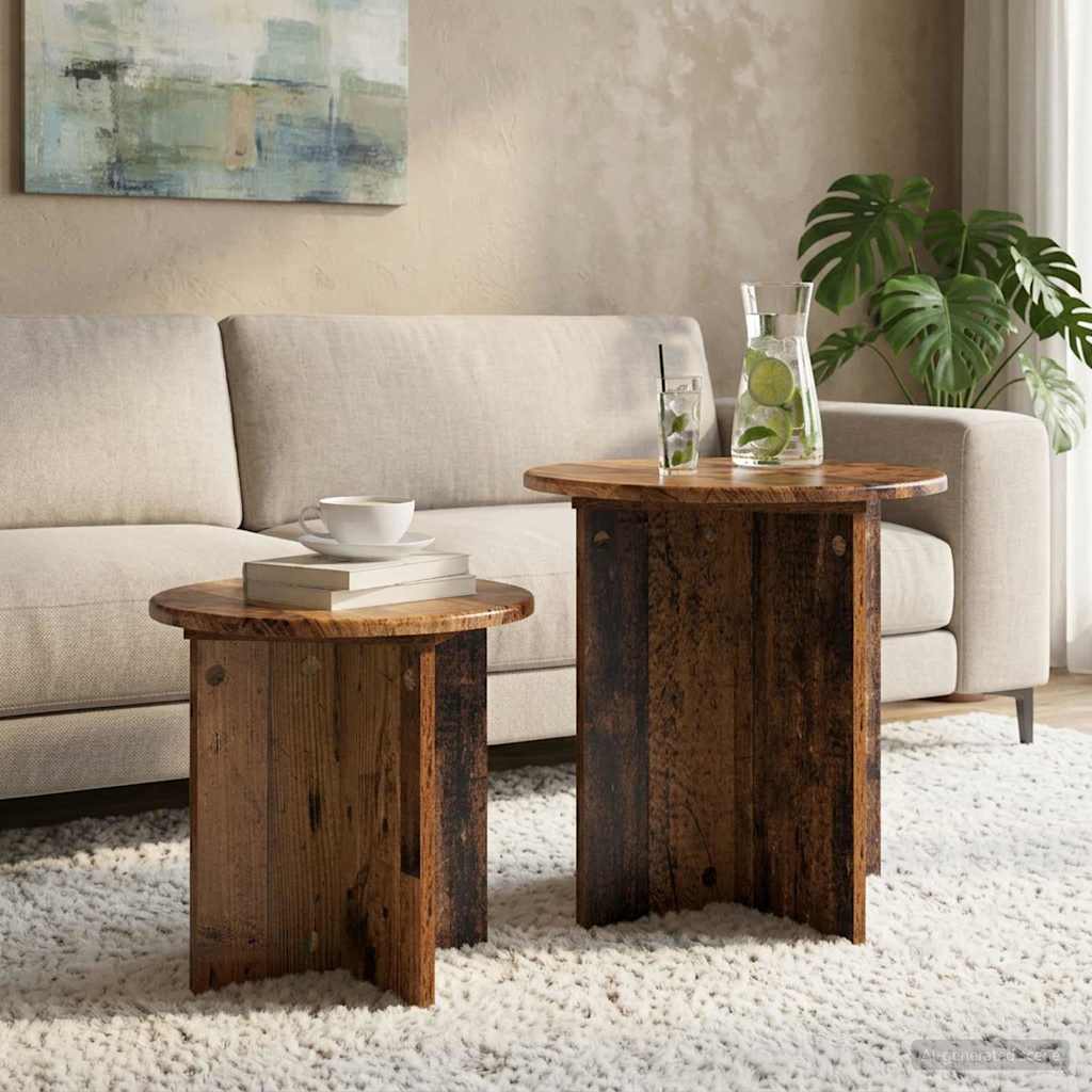 Side Table Set 2 pcs Reclaimed Wood Particleboard