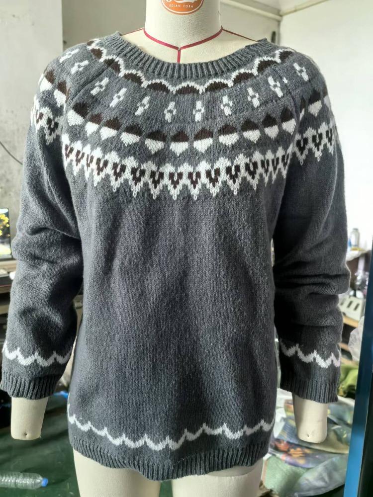 Color Block Round Neck Pullover Women's Fashion Long Sleeve Sweater Luxurious Loose Fit Slimming Versatile Casual Knit Top