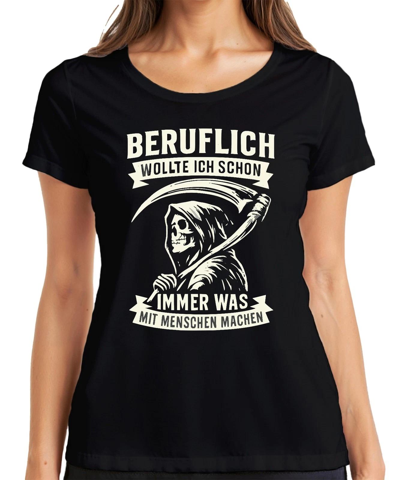 Wollte immer was mit Menschen machen Sensenmann Humor Gothic retr Damen T-Shirt XXL