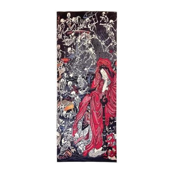 Kawanabe Kyosai Jigokudayu-zu Ukiyo-e Tenugui (Japanese Hand Towel) - Skull & Ghost Design, Made in Japan, Cool & Stylish, Souvenir, Japanese