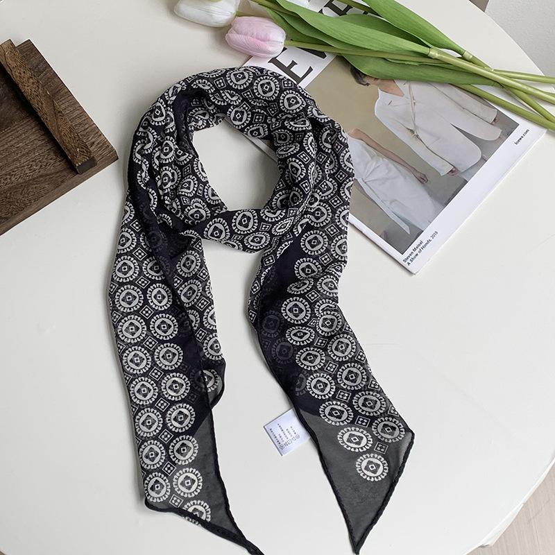 

Silk scarf, long strip, high-end feeling, fresh and soft, literary and decorative scarf, scarf, versatile headscarf, headband, silk scarf, waist tie. чёрный
