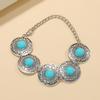 New Bohemian Fashion Necklace Earrings Set Inlaid Turquoise Carved Pattern Fringed Jewelry