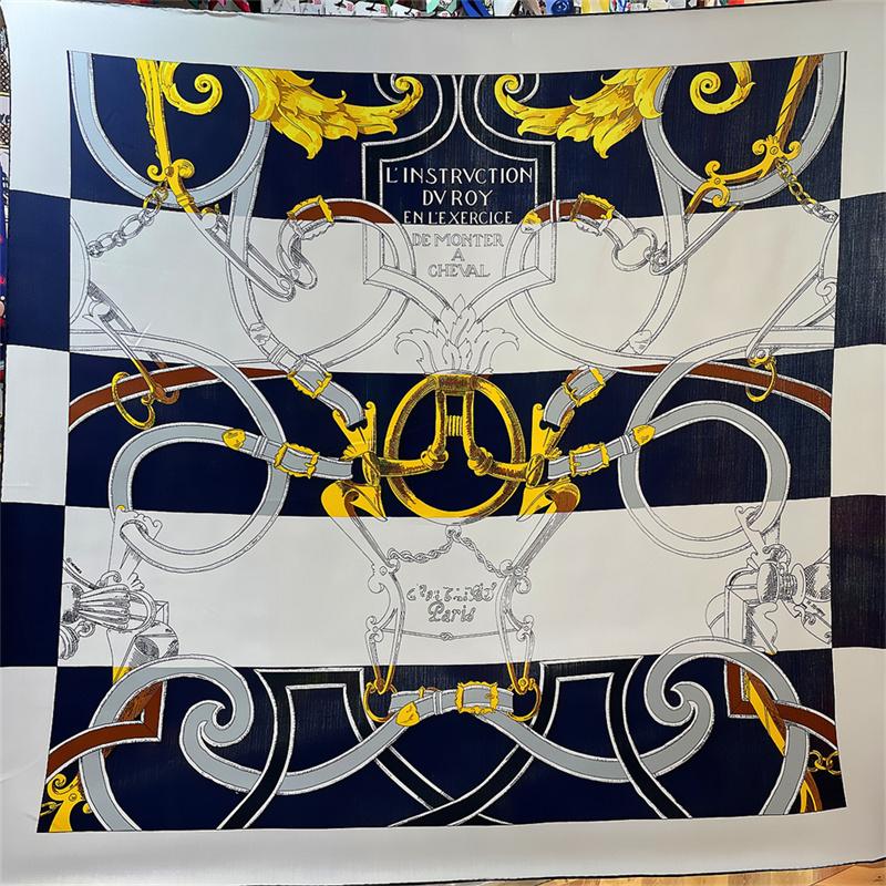 POBING Silk Cashmere Scarf Women Hand Rolled Saddle Belt Print Square Scarves Wraps Bandana Big Hijabs Female Foulard 135CM