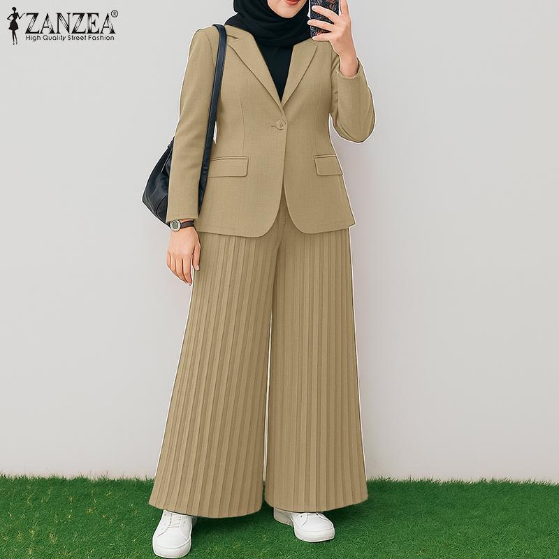 ZANZEA Women Cardigan Blouse and Pants Casual Two Piece Suit Sets