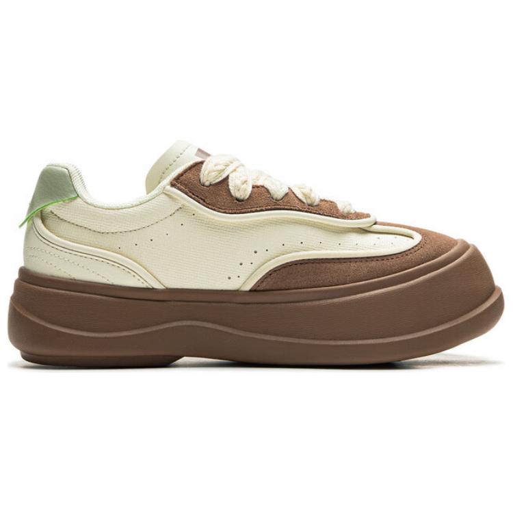 New LiNing Honey Platform Anti-Slip Wear-Resistant Low-Top Casual Shoes Women's Beige Brown AGCU418-5