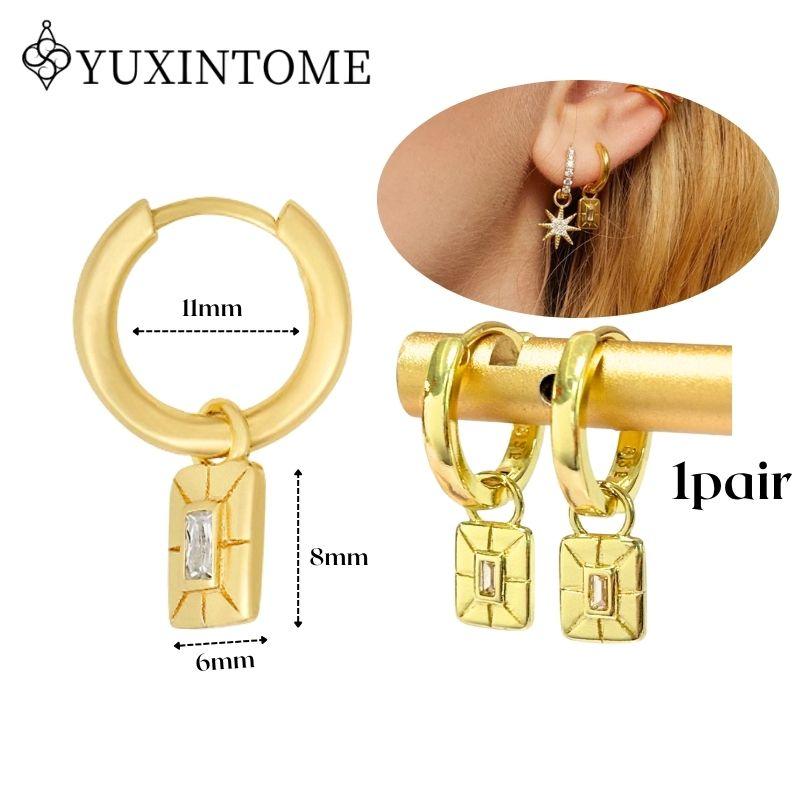 YUXINTOME 925 Silver Ear Needle Zircon Hoop gold Earrings For Women Square Plate Pendant Cutout Heart Earrings Fashion Jewelry