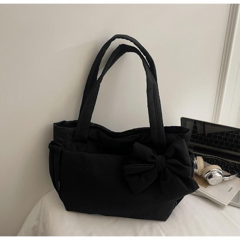 

Корейский стиль Бант Хлопковая одежда Сумка через плечо Новая Модная Повседневная Сумка большой вместимости Для поездок на работу Ткань чёрный