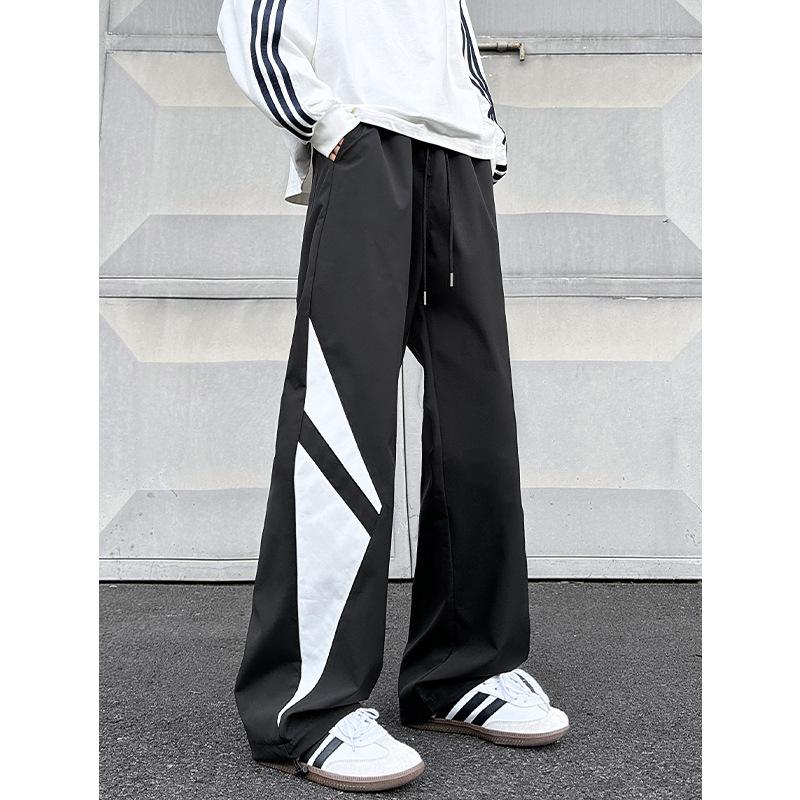 Autumn new splicing contrasting color floor pants men's loose drawstring wide-leg trousers teen casual trousers tide