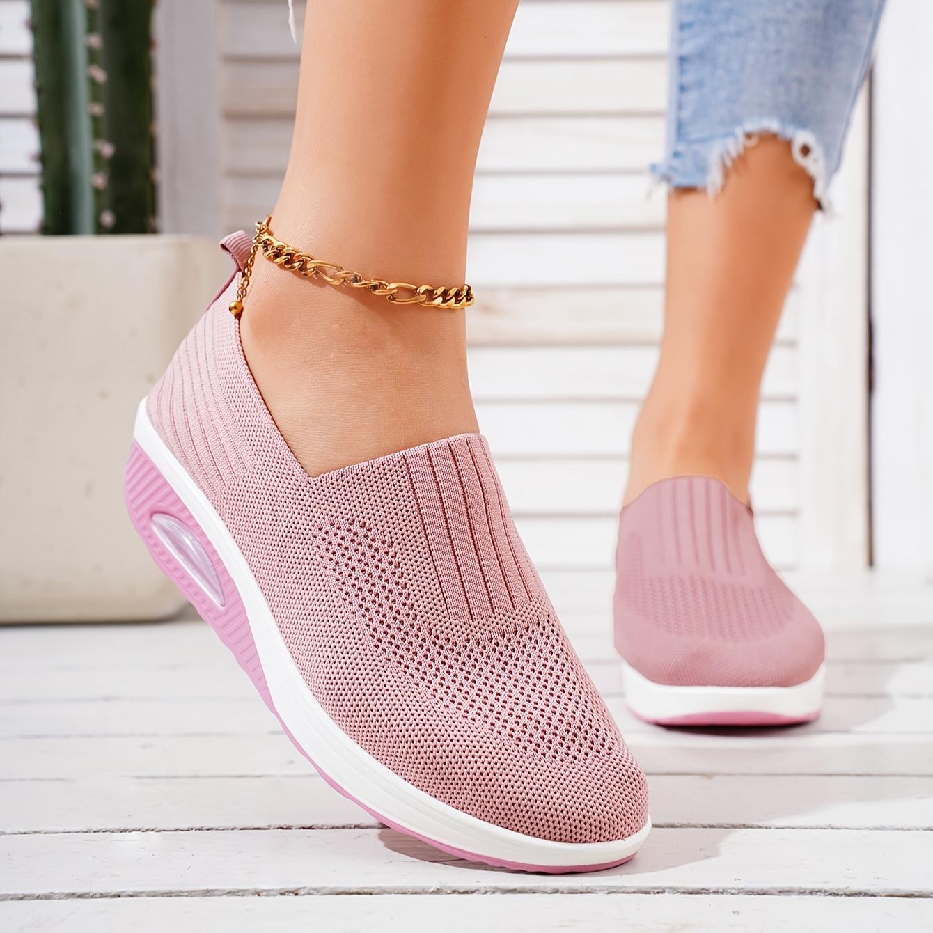 

Женские удобные кроссовки на воздушной подушке, легкие дышащие вязаные прогулочные туфли без шнуровки для всех сезонов 43 розовый