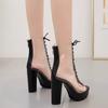 Transparent cool boots high heel style sexy strap fish mouth thick heel fake lady high heels