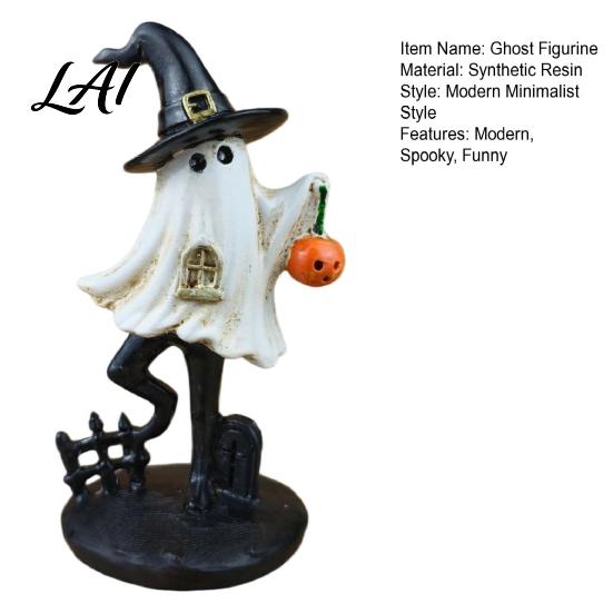 Halloween Ghost Figurine Resin Figurine Vintage Cute Holding Mysterious Witchy Tabletop Display Pumpkin Lantern Statue for Indoor Home Table