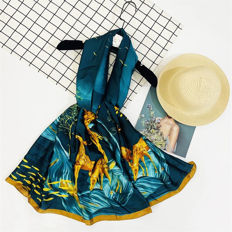 Women Silk Lady Summer Beach Scarf Luxury Design Print Shawl Scarves Fashion Smooth Foulard Female Hijab