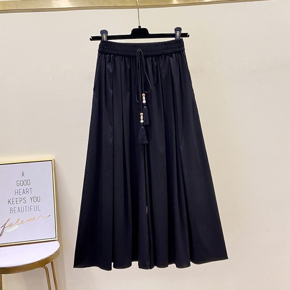 Women's High Waist Solid Color Seven Point Wide Leg Pants Loose Fit Elegant Ice Silk Culottes