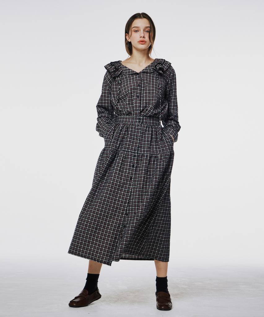 Opeundoeoseutyudio Check Flare Button Skirt Brown