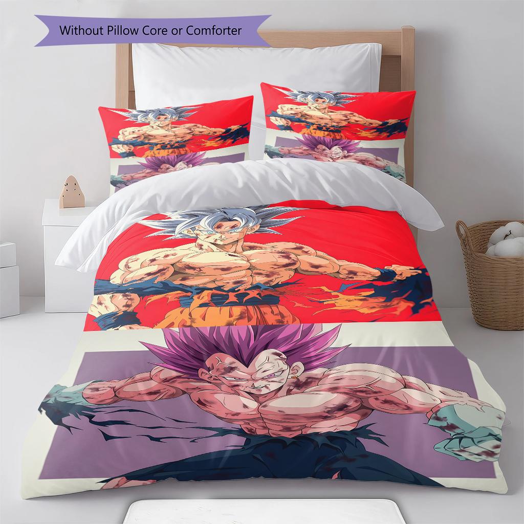 Son Goku Muster Bettwäsche, Steppbett Set Bettbezug Kissenbezug Zuhause Geburtstagsgeschenk (1 Bettbezug + 2 Kissenbezüge, ohne Füllung)