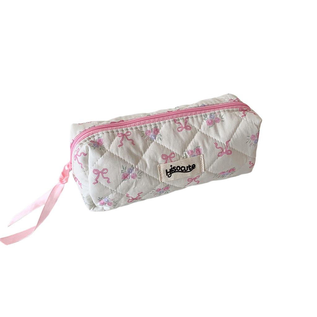 Korean Styles Pencil Case Simple Pencil Bag Sweet Bows Pen Case Makeup Bag Pen Pouch Aesthetic Pen Bag Pencil Organisers
