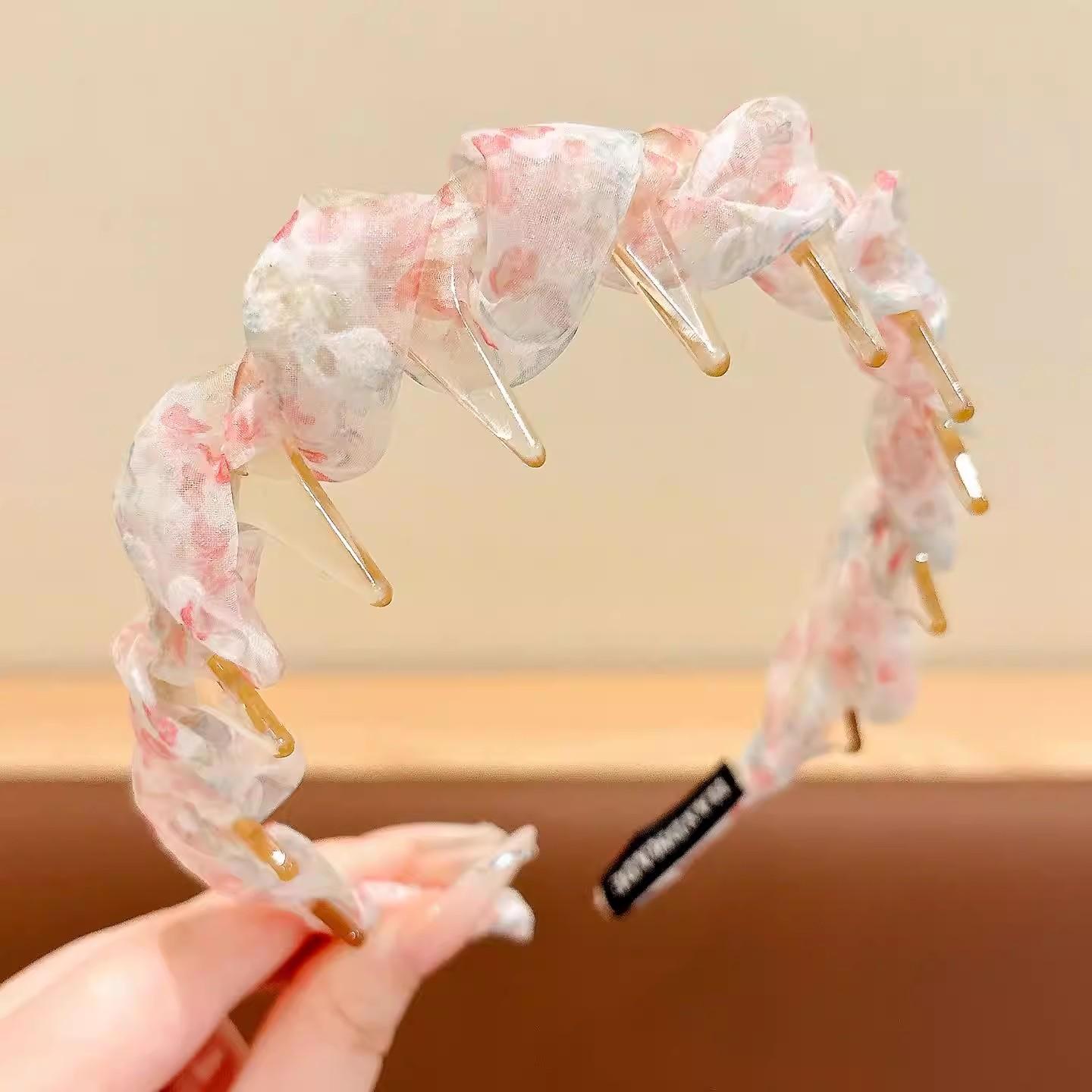 

Spring colorful organza non-slip headband, bohemian floral mesh design, fashionable for daily casual wear. розовый