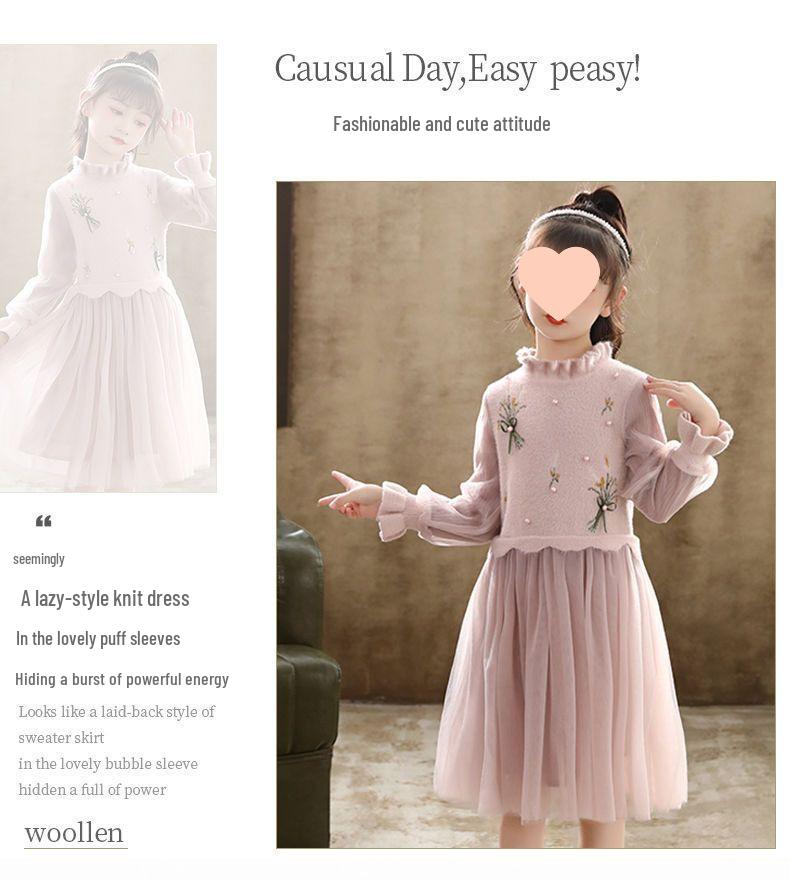 Frühling 2025 Mädchen Chinesischer Stil Puffärmel Mesh Prinzessinnenkleid