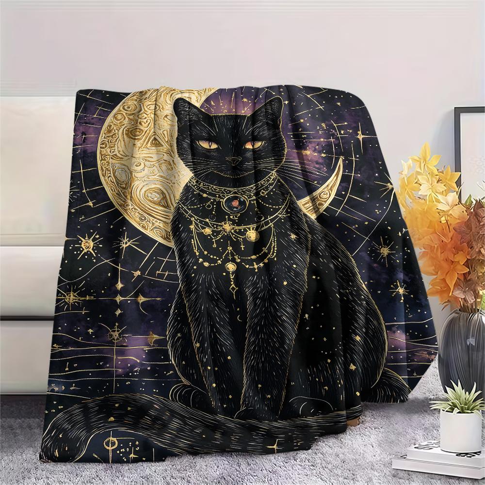 Retro Mysterious Kitten Print Flannel Blanket,High quality Comfortable for All Seasons,Home Decor,Warmth and Comfort,Perfect for Christmas Gifts