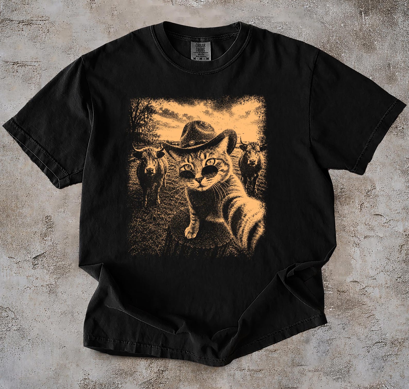 Funny Cowboy Cat T-Shirt, Meme Cat Shirt, Western Cat Lover Gift, Comfort Colors Tee, Ironic Cowgirl Cat Graphic, Weird Cow Cat Tee XL