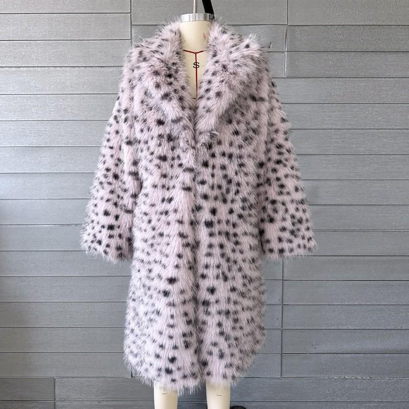 Faux Fur Leopard Print Long Overcoat Blazer Collar Womens Street Style Winter Outerwear