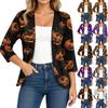 Women's Halloween Print 3/4 Sleeve Casual Cardigan Lightweight Loose Fit Fall Sweater