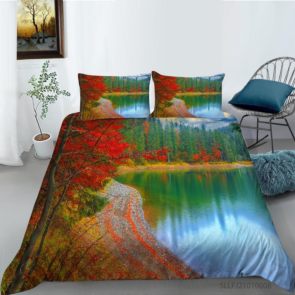 3D Maple Leaf Bedding Set Red Leaf Quilt Cover Pillow Case 2 or 3 Pieces Microfiber Fabric AU Extra Large Home Decoration