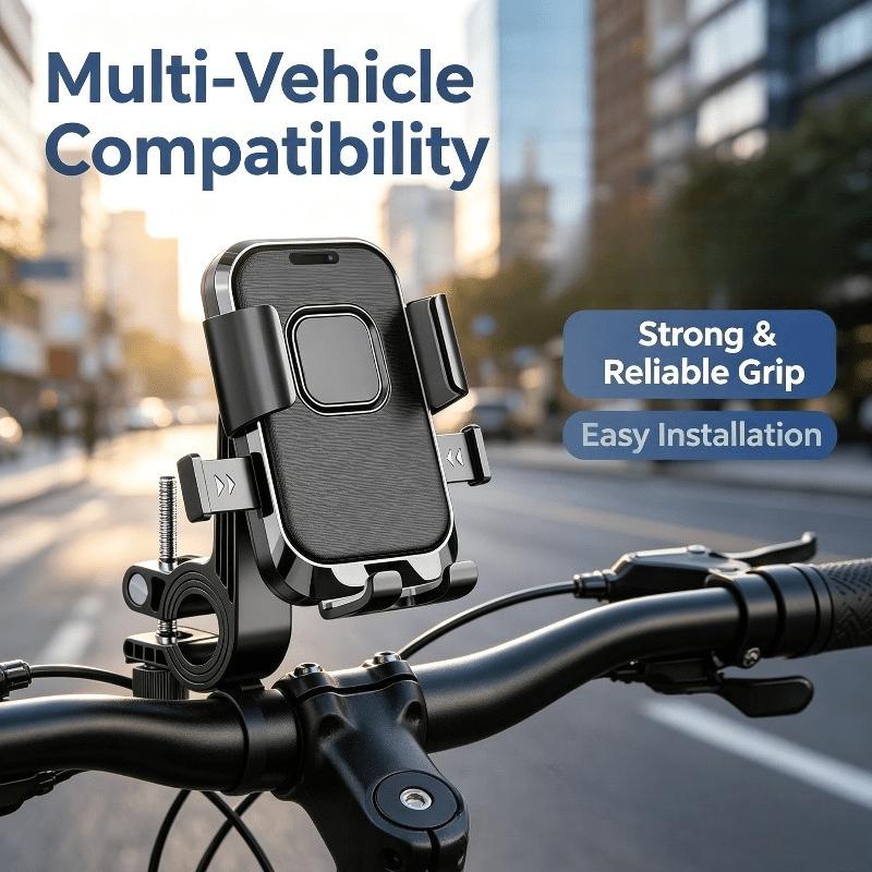 3pcs Sturdy Motorcycle and Bicycle Phone Mount with One-click Auto-lock Design, 360-degree Rotatable and Adjustable Bracket, Universal Phone Holder