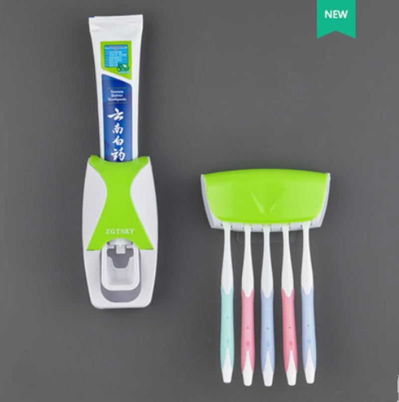 2PCS Automatic Toothpaste Dispenser Wall Mount Dust-proof Toothbrush Holder Wall Mount Bathroom Accessories Set Squeezer
