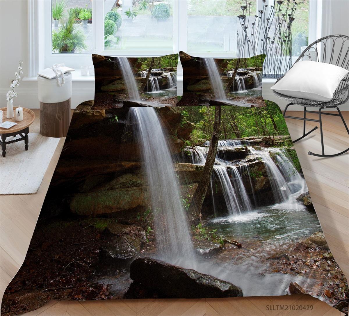

Постельное белье с 3D пейзажным узором, односпальная двуспальная кровать, полноразмерная наволочка с мультяшным пейзажным принтом и пододеяльник 2 или 3, удобное украшение для дома EU Single 135x200cm