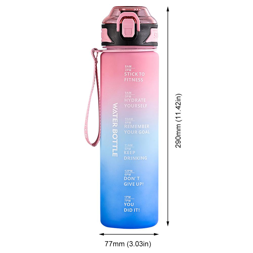 1 l Sport-Wasserflasche, auslaufsicher, mit Farbverlauf, matt, motivierende Wasserflasche mit Zeitmarkierung, Trinkwasserflasche für Frauen und Männer