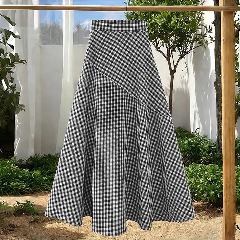 

New Season Spring-autumn Ladies Loose and Slimming Elasticated Mid-length Skirt with Wide Hem for Women S чёрный