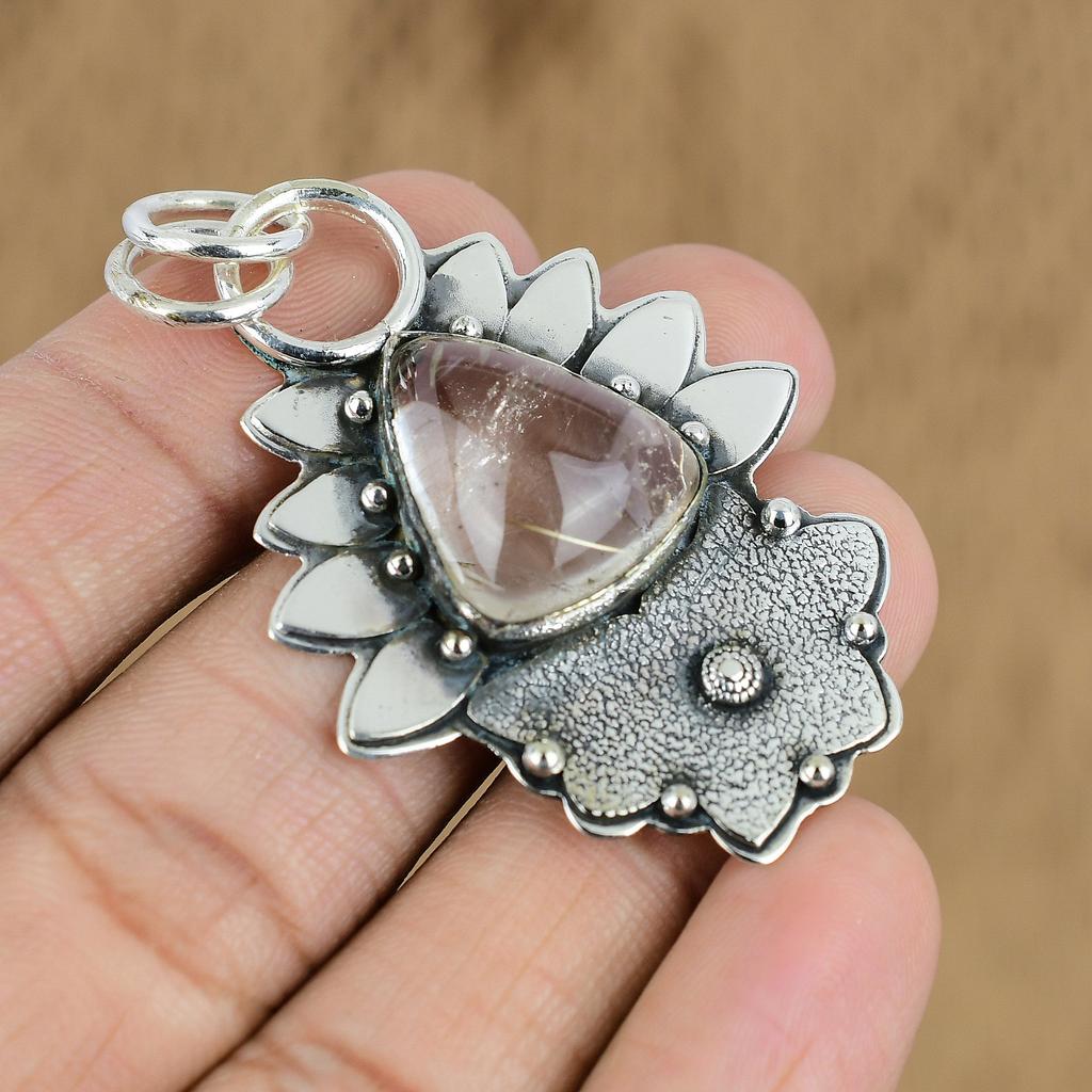 Přívěsek s přírodním zlatým rutilovým drahokamem, šperk ze sterlingového stříbra 925 pro dívky