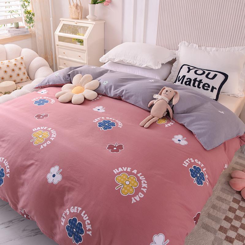 Yellow Tulip Duvet Cover 1Pcs Purple Flowers Pattern 100% Cotton Zipper Quilt Cover Skin-friendly Comfortable Queen Size Bedding