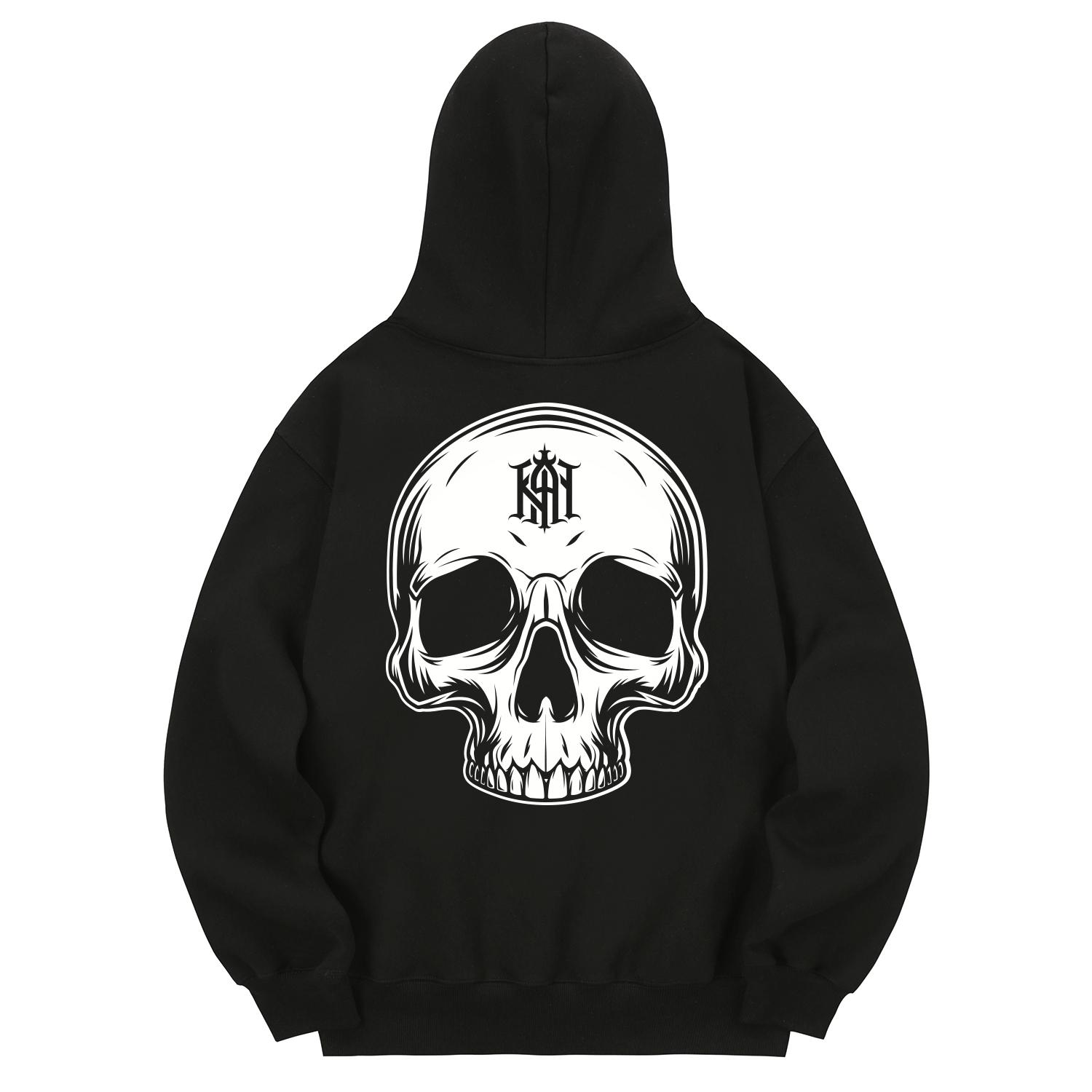 Khan 6312 Khb0180 Custom Skull Fleece-Lined Hoodie Black Xl