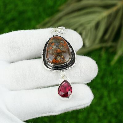 Red Snakeskin Jasper Gemstone Rubillite Unique Bezel Pendant Jewelry 925 Silver