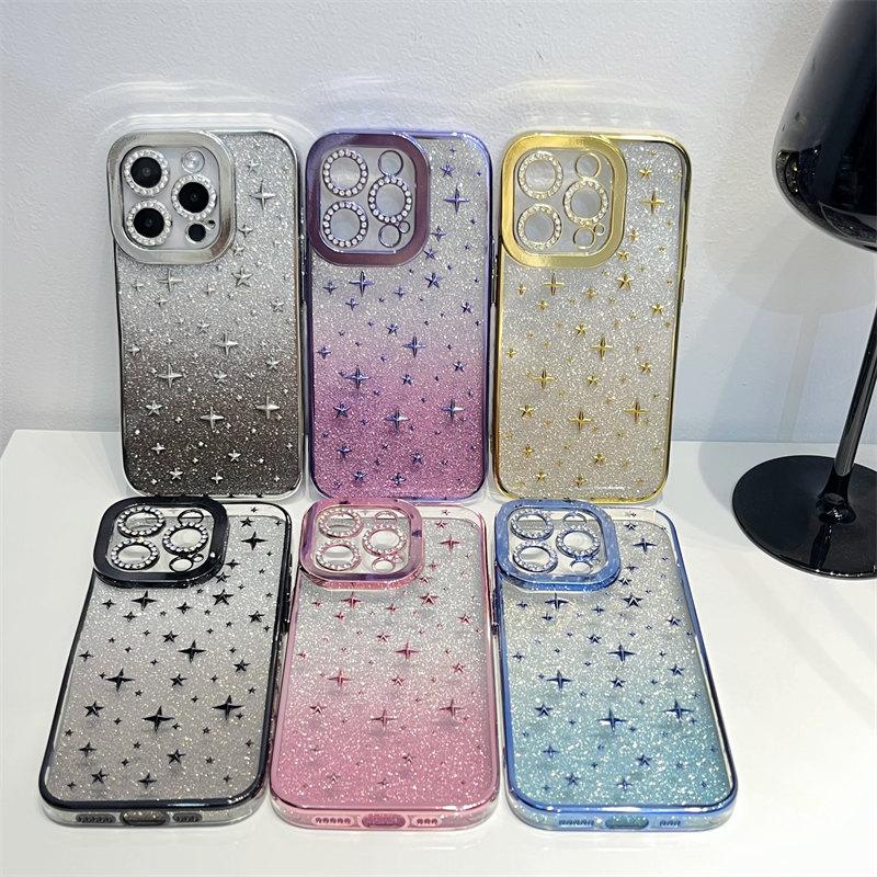 Luxury Stereo Star Electroplated Diamond-encrusted Lens Case for iPhone 14 13 12 11 Pro Max All-inclusive Fall Protection Cover