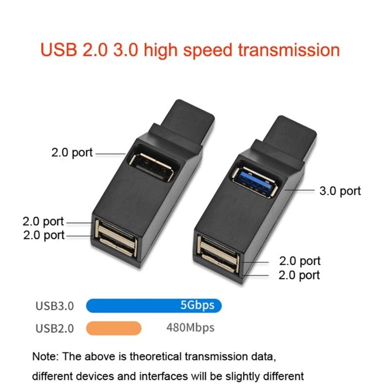 Portable USB Adapter Extender 1 To 3 Ports USB3.0 Splitter Connect Multiple Devices To PC or Laptop Phone