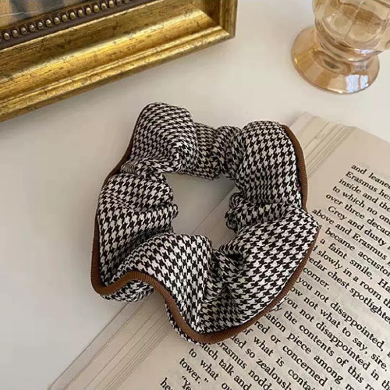 

Korean Houndstooth Fabric Large Elastic Hair Bands Autumn Elegant Plaid Scrunchies Girls Casual Daily Headwear Hair Ties Ropes коричневый