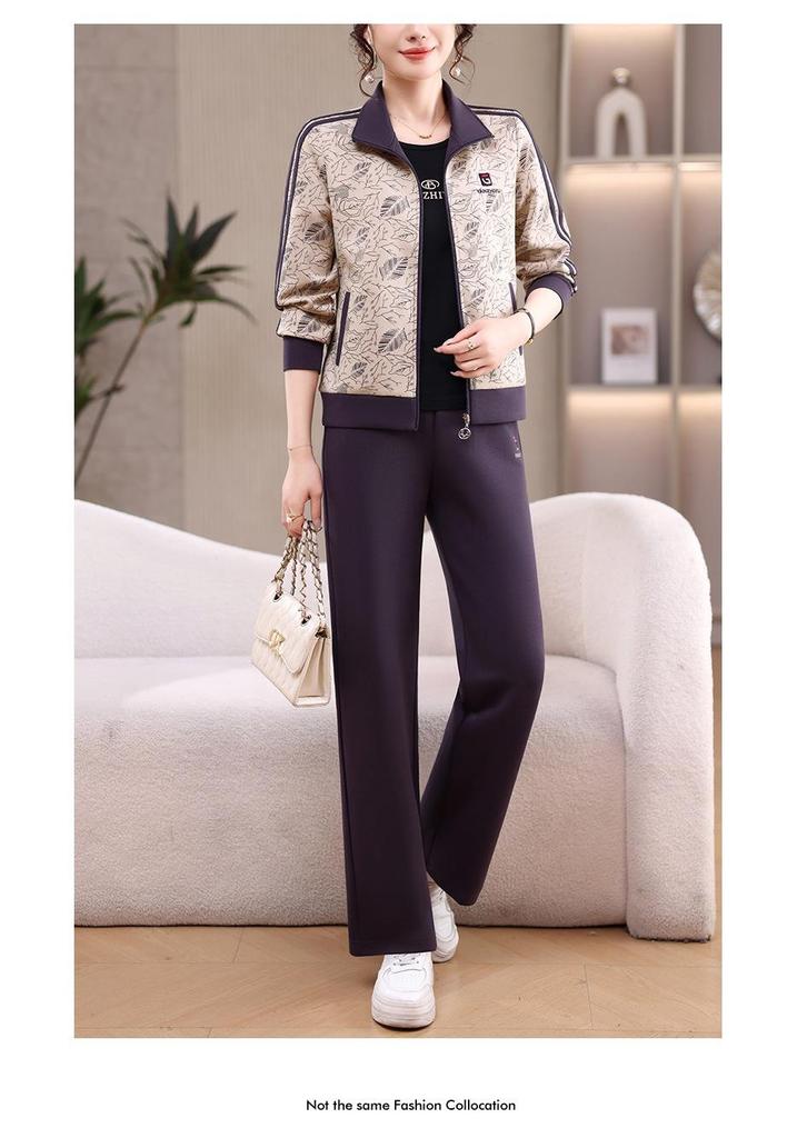 Women's Casual Sportswear Set - Spring/Autumn 2026 Three-Piece: Stylish, Loose-Fitting Age-Reducing Attire for Middle-Aged Mothers