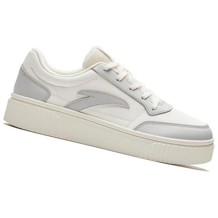 Anta Lifestyle Series Biscuit Shoes Non-Slip Low-Top Skate Shoes Women Sneaker White Gray 922228005-5
