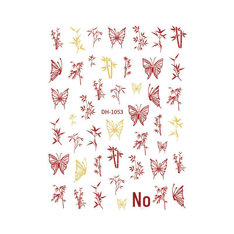 Redanco3D Bamboo Leaf & Butterfly Cartoon Nail Stickers DH-1053 DH-1053 (Gold)
