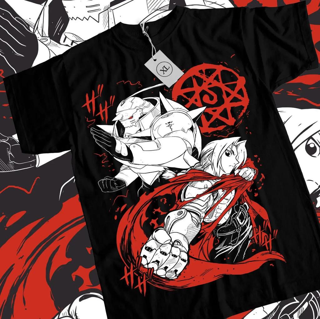 Summer Fullmetal Alchemist T-Shirt Brotherhood Alphonse Elric Black Shirt Tee Oversized Graphic T Shirts Y2k Top Women Clothing