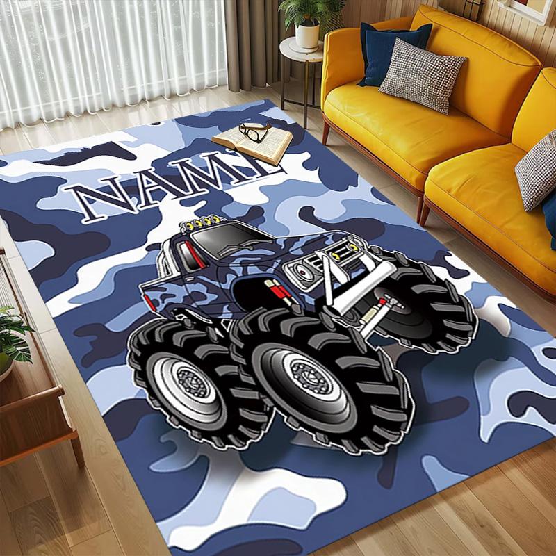 Personalized Name Monster Jam Night Living Room Non-Slip Area Rug Soft Carpet for Bedroom Kids Playroom Sofa Office Home Decor Doormat
