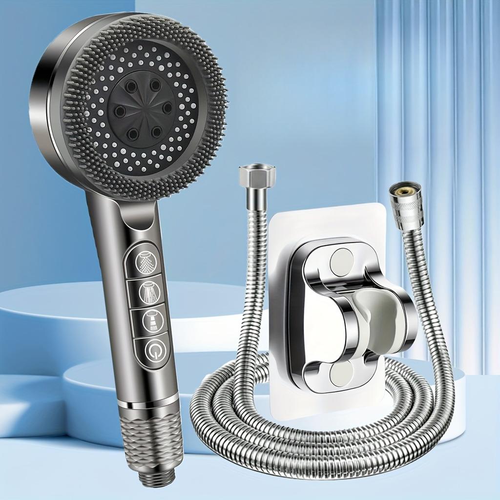 Handgehaltener Druck-Duschkopf, Vier Duschmodi, Ionisator, Ein/Aus-Schalter, Filter-Massagegerät mit Schlauch & Verstellbarem Halter, Nur zur Duschverwendung