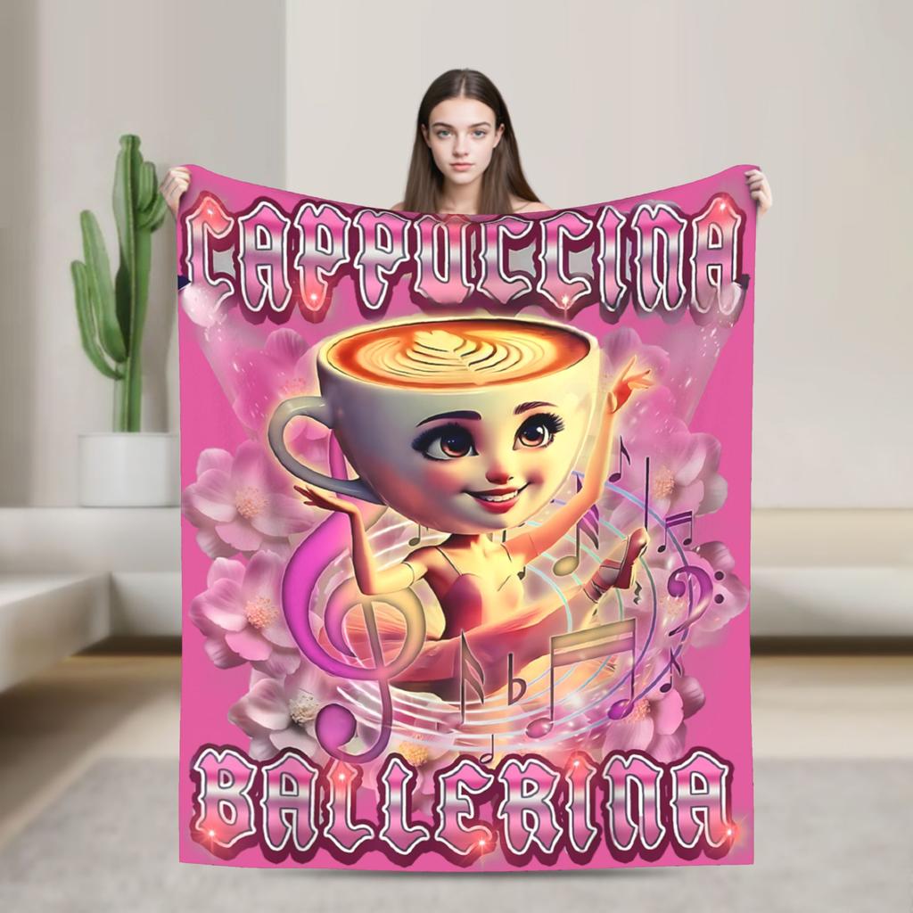Italian Brainrot Cappuccino Assassino Fun Cappuccino Meme Blanket Soft Funny Plush Throw Blanket For Flannel Bedspread Bed Cover