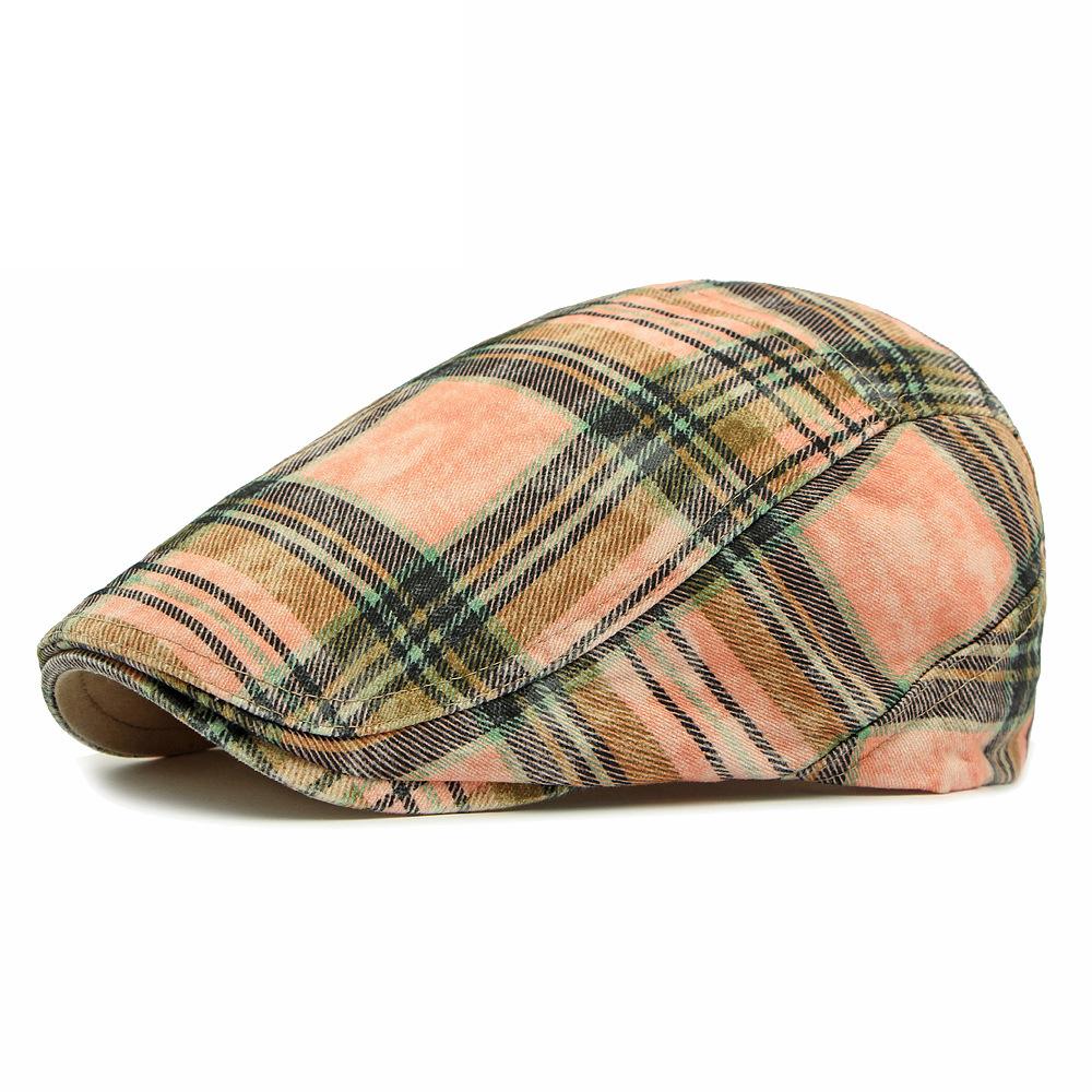 Мужской берет Британский винтажный клетчатый кепи с козырьком Женский хлопковый контрастного цвета кепи с козырьком розовый