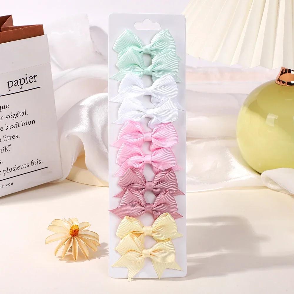 BABY BOWS 10Pcs/set Solid BB Hair Clips for Girls Ribbon Bowknots Boutique Barrettes Hairpins Headwear Kids Hair Accessories