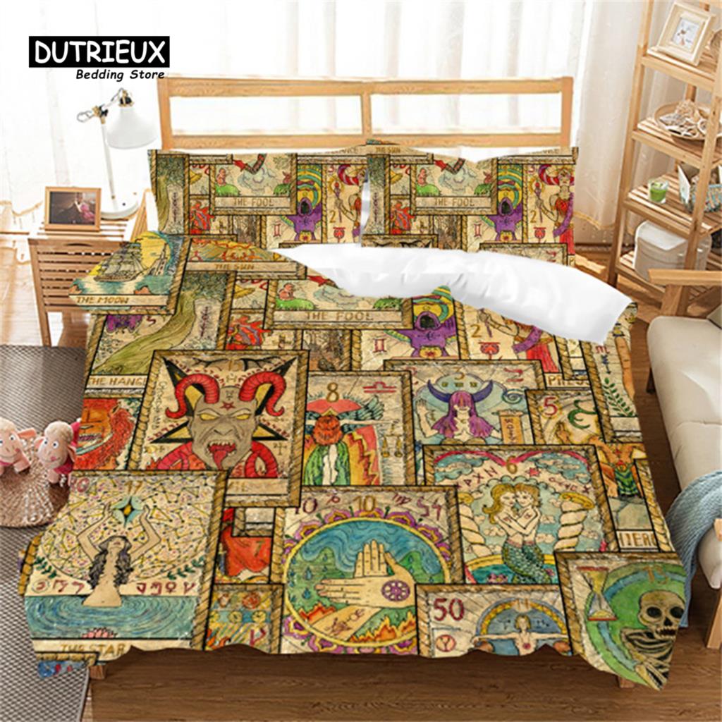 Soft Poker Bedding Set Retro Player Card Game Tarot Print Duvet Cover For Kids Boys Girls Teens Geometric Pattern Pillow Shams